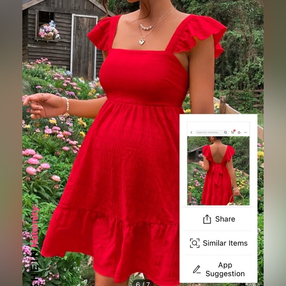 Red Ruffle Sleeve Dress - Picture 7 of 8